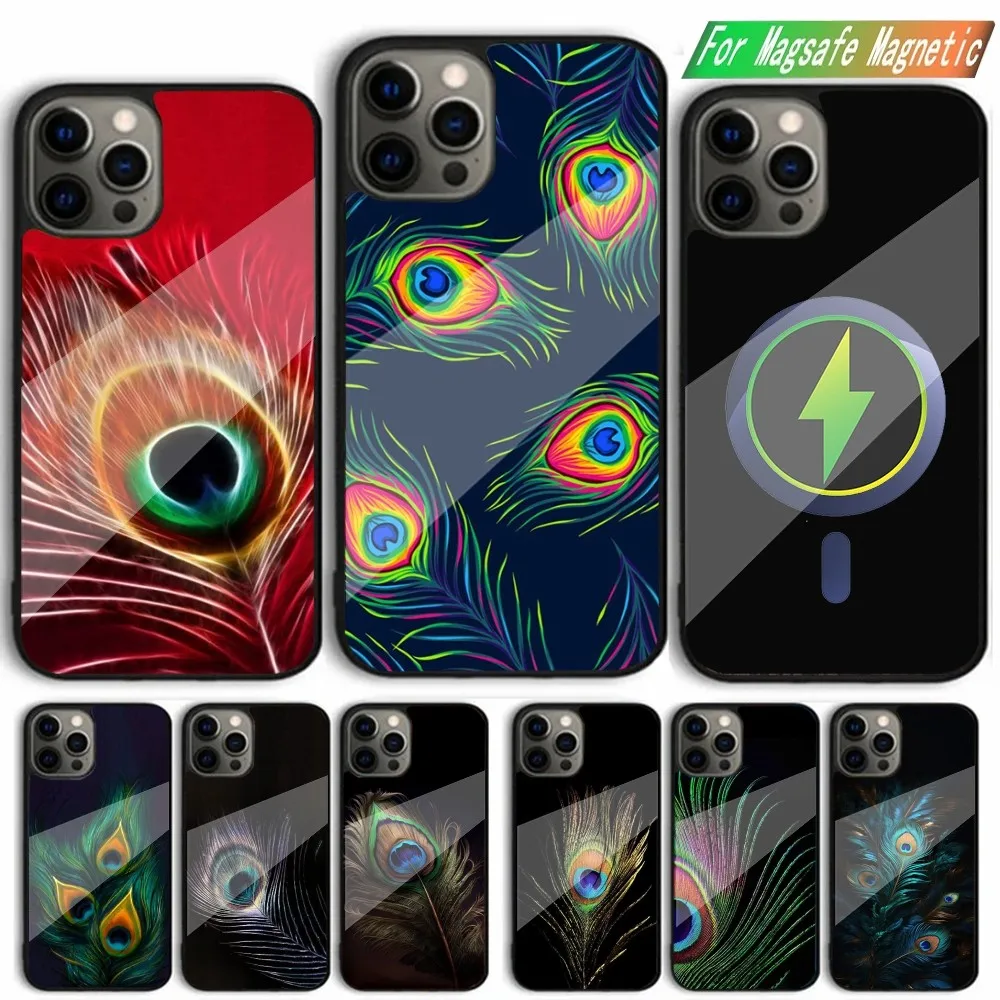 Bird Animal Peacock Feather Phone Case For iPhone 15,14,13,12,11,Plus,Pro,Max Mini Magsafe Magnetic Wireless Charging