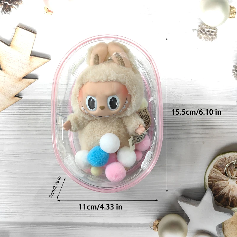 Bolsa transparente para exteriores, Mini funda transparente para muñecas de peluche Kawaii para niñas de 15cm-16cm, muñeco de peluche de dibujos