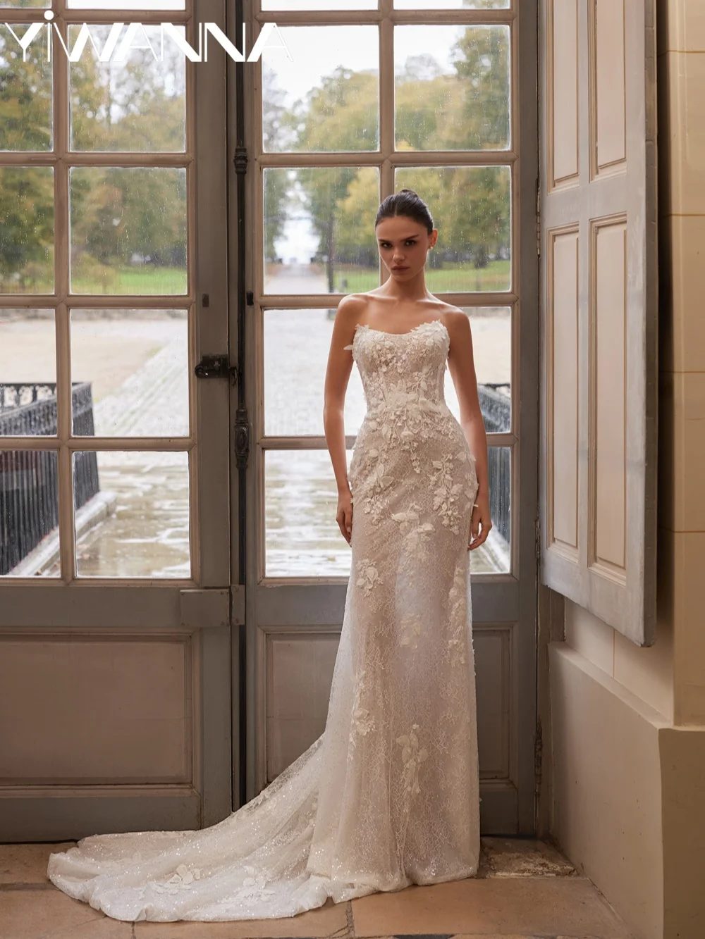 

Dreamy Sparkling Beaded Lace Wedding Dress Strapless Illusion Mermaid Bridal Gown Customzied Elegant Long Dresses For Bride