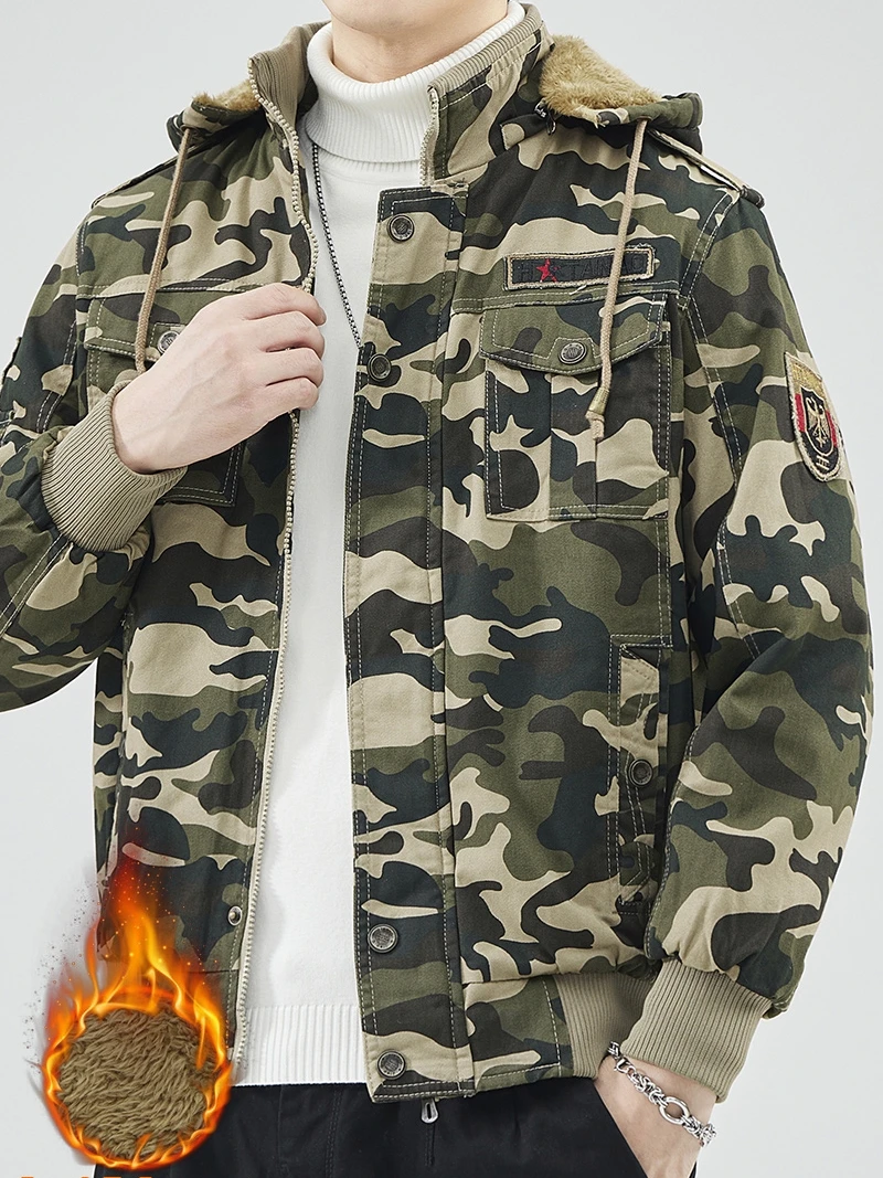 

Зимняя утепленная флисовая повседневная камуфляжная рабочая куртка свободного кроя большого размера, хлопковое пальто, молодежная модная верхняя одежда