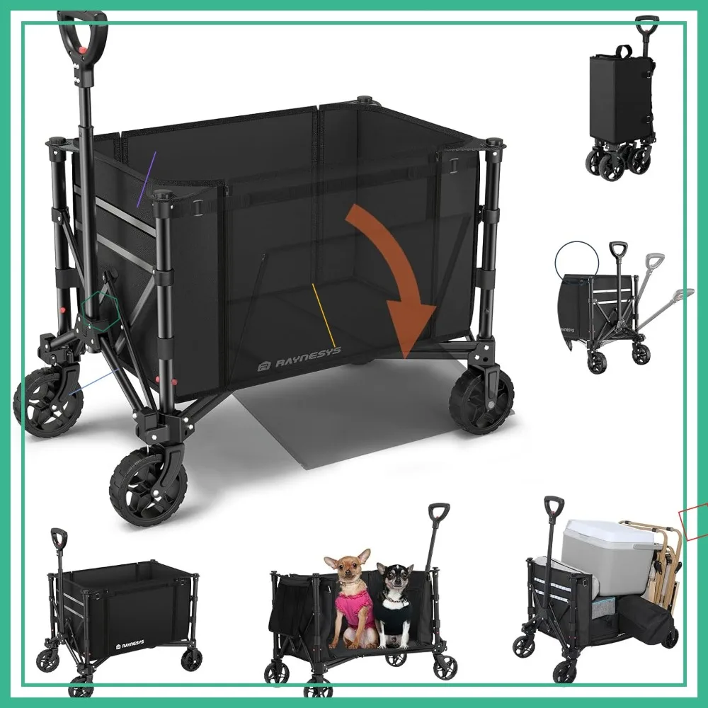 

3-in-1 Collapsible Wagon Converts to Bench, Foldable Cart with Wheels for Groceries, Beach, Camping, Garden & Sport