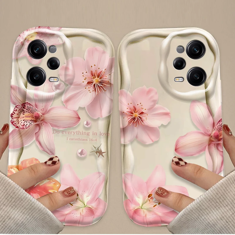 Coque de téléphone rétro rose à motif de fleurs de lys pour Xiaomi Redmi Note 14 13 12 11 10 9 Pro Plus 14S 12S 11S 10S 9S Redmi 14C 14R 13C 12 4G 5G