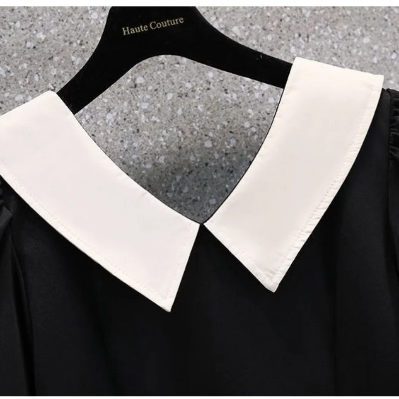 2024 Summer New Large Doll Neck Off Shoulder Bow Tie Up Dress Hepburn Style Little Black Dress