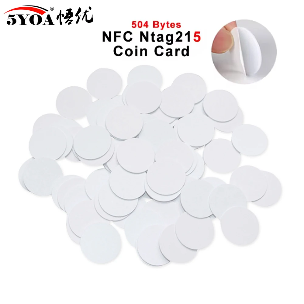 5YOA 5/10/50pcs NFC Ntag215 Coin Key 13.56MHz 215 Card Label RFID Ultralight Labels 25 mm diameter Round mini Card