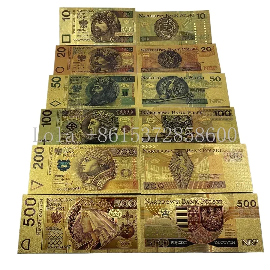 Custom Poland 10 20 50 100 200 500 PLN money color gold foil banknote for collection gifts 24k In Stock