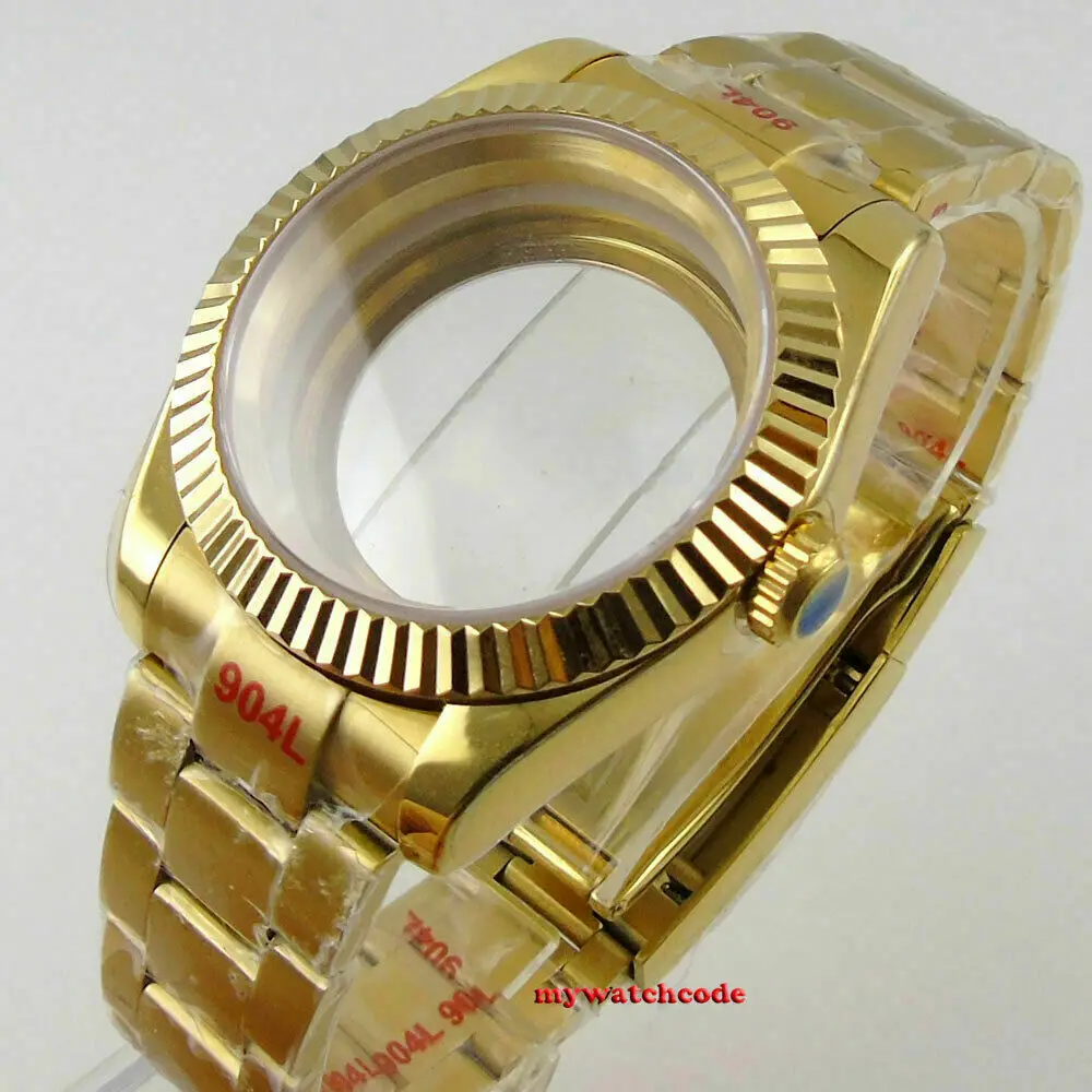 Imagem -06 - Ouro 36 mm 39 mm Fluted Bezel Assista Case Apto para Nh35 Nh36 Miyota 8215 2836 2824