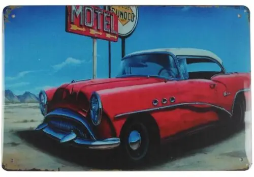 old car motel  travel tin metal sign garden metal yard signs