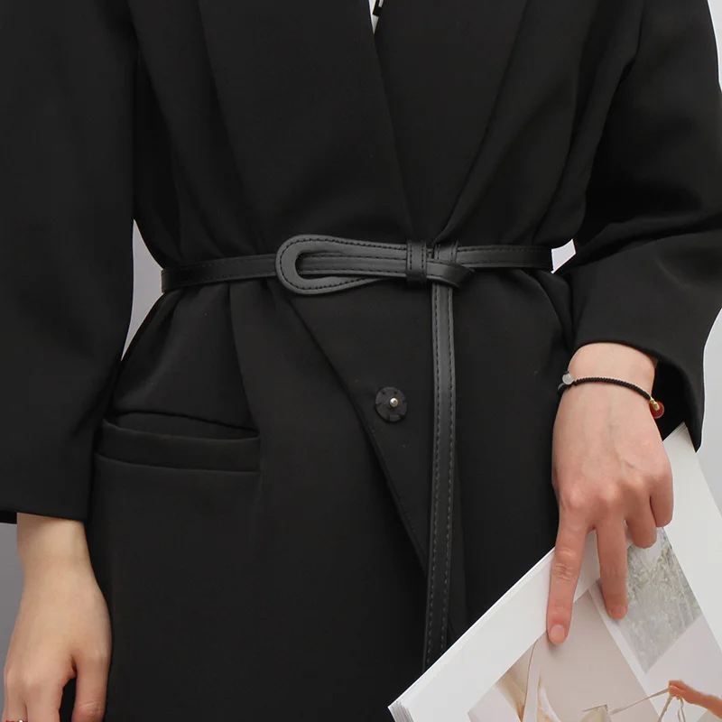 Thin Knot Belts for Women Belt Lady Waistband Soft PU Leather Belt Black Coffee Straps Wild Long Dress Coat Accessories Luxury