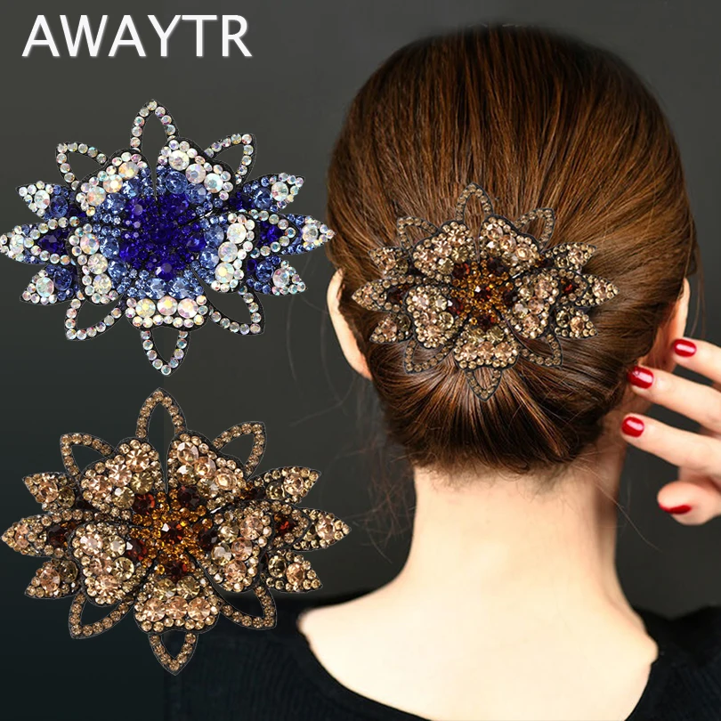 

AWAYTR Crystal Flower Barrettes Hair Clips for Women Vintage Rhinestone Hairpins Hair Claw Headwear Girls Hair Accessories