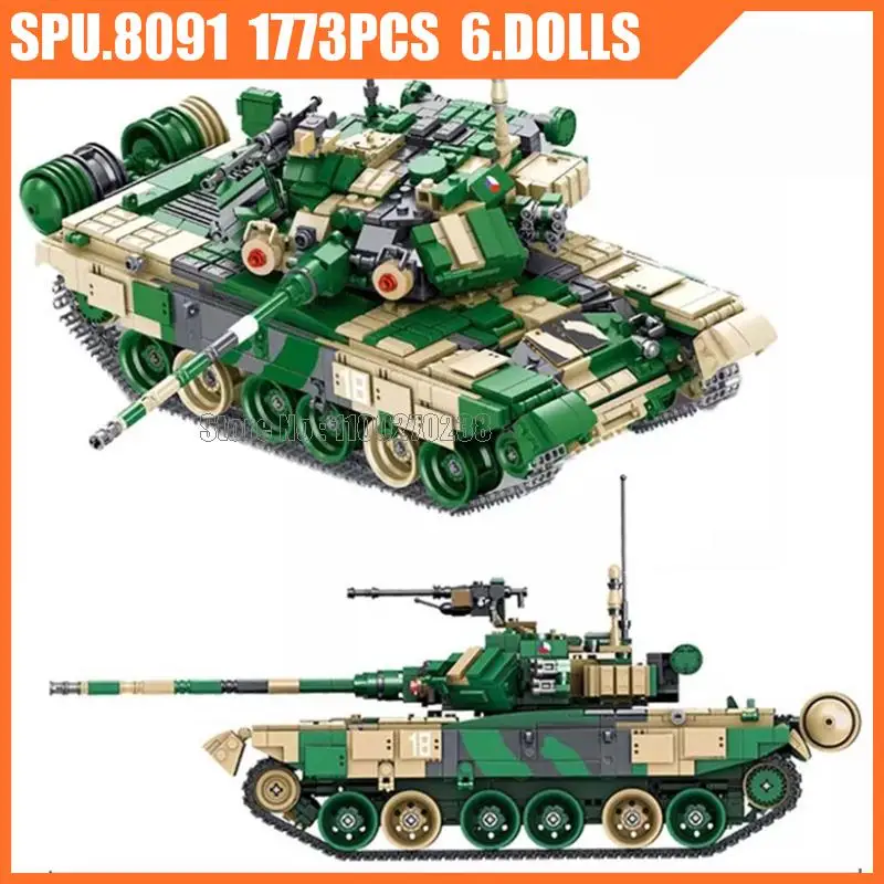 632005 1773pcs Military Russia T-90 Main Battle Tank Ww2 Army Forces 6 Dolls Weapon Boy Building Block Toy Kids