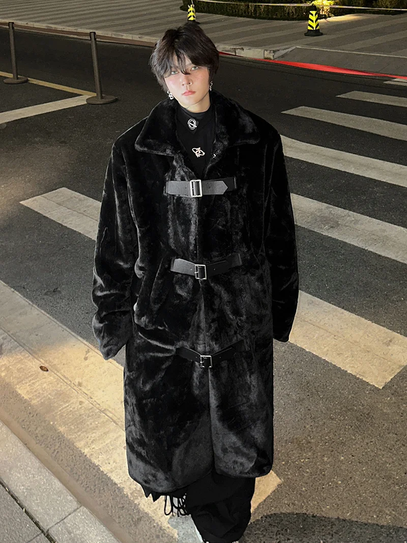 

Men's Winter Thiened Lamb Fur Jaet Bla Medium Length Simulation Fur Coat Commute Sle Long Sve Other Conents
