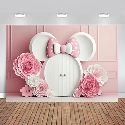 Minnie Mouse Birthday Backdrop Cartoon Pink Girl Princess Baby Shower Newborn Party Decoration Customize Background Photocall