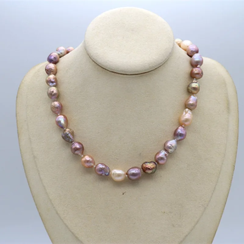 Genuine 10-11mm Baroque Pearl Necklace, Natural Multi-Colored Pearls, 925 Silver, Elegant Wedding & Party Jewelry for Women