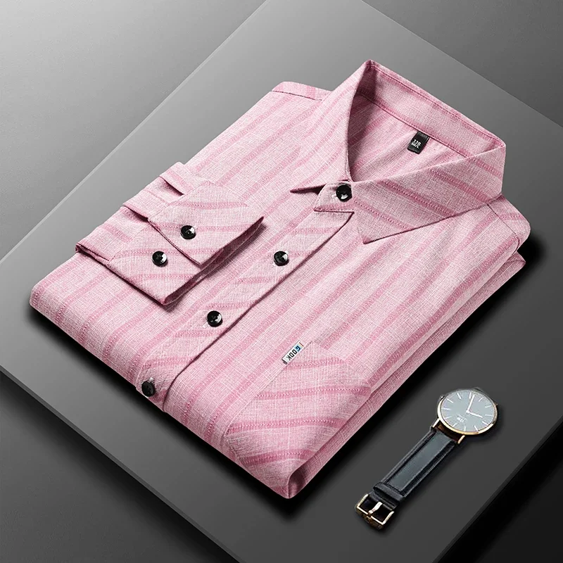 New Men\'s Business Casual Long Sleeved Printed Shirt with Wrinkle Resistance No Ironing Comfortable All Season Versatile Top