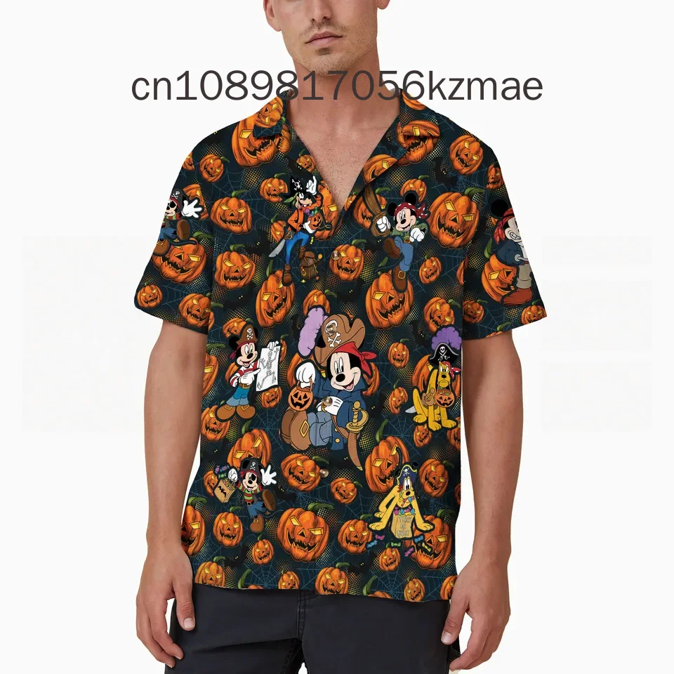 2024 New Disney Skeleton Disney Hawaiian Shirt Mickey's Not So Scary Halloween Hawaiian Shirt Men's Lapel Short Sleeve Slim Fit