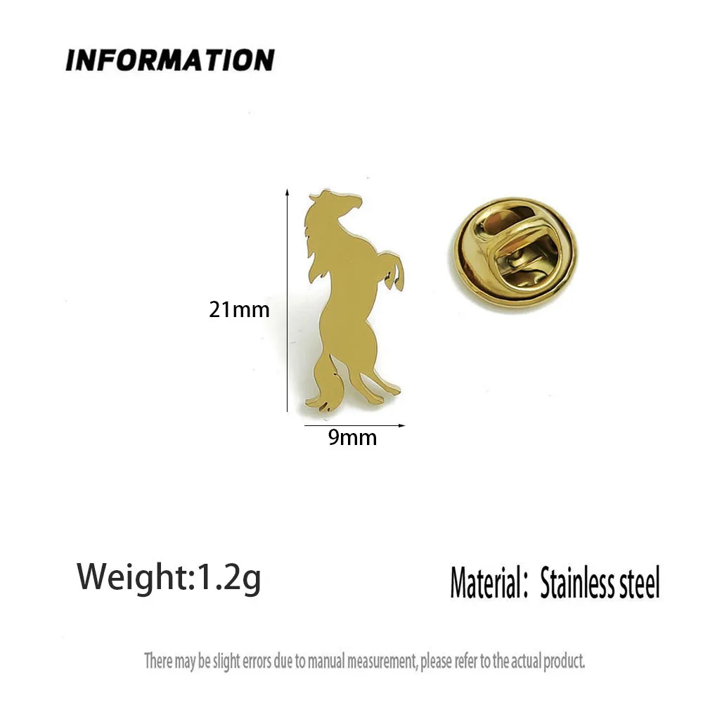 316L Stainless Steel Plated 18K Gold Running Horse Brooch Lapel Pin Animal Nature Suit Backpack Unisex Metal Jewelry Gift