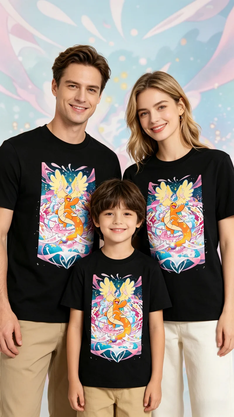 

2026 Summer Pokemon Dragonite Family Tees, Cotton Casual Breathable Tops, Parent-Child Shirts for Family Travel Y2k