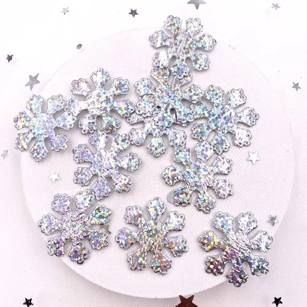 120PCS  Glitter Silver Snowflake Cloth Appliques Wedding DIY Sewing Patch Accessories DIY Bow Craft Christmas Decor   XE351