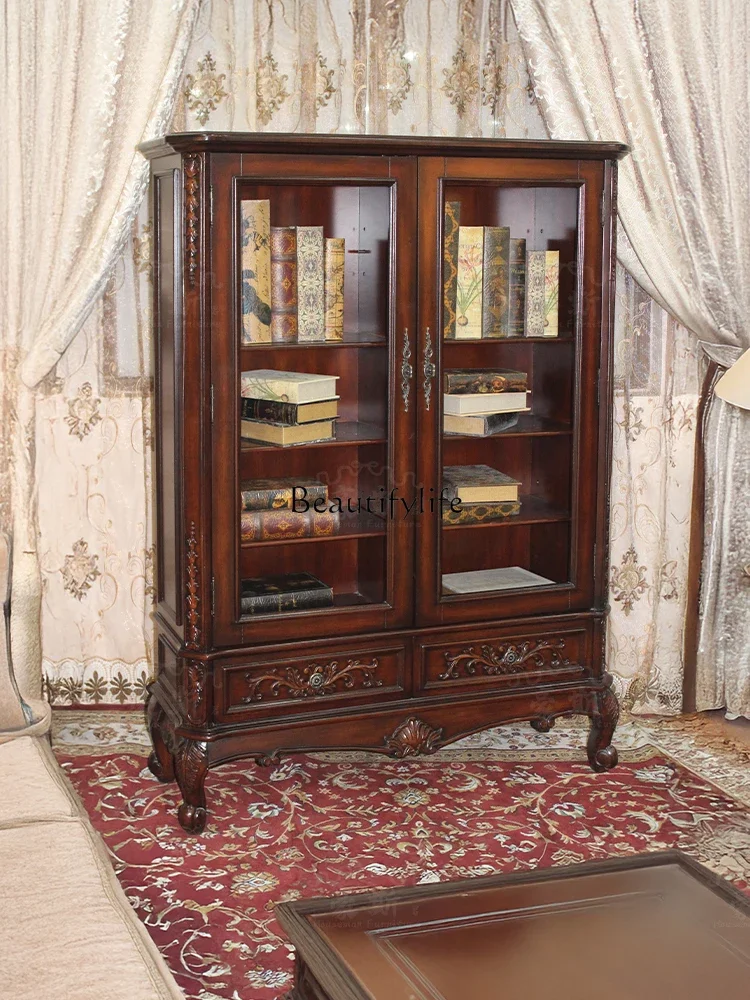 

09 Solid Wood Living Room Mid-century Style Bookcase Vintage Display Storage Cabinet