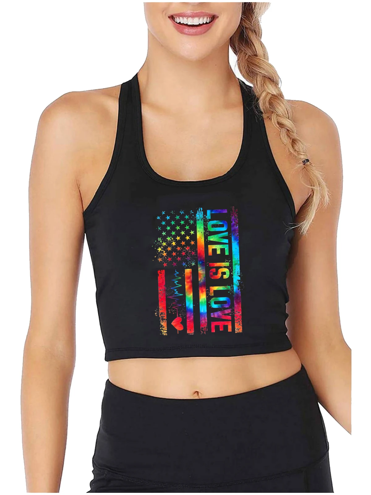 

Love Is Love Rainbow American Flag Graphic Tank Tops LGBT Gay Pride Month Cotton Tank Tops Bisexual Creative Sexy Camisole