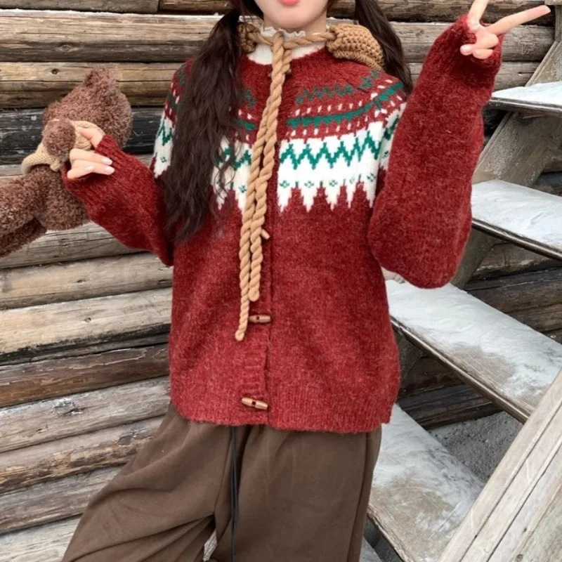 

Women Cardigan Knitted Sweater New Fashion Korean Style Loose Knit Sweater for Autumn and Winter Keep Warm