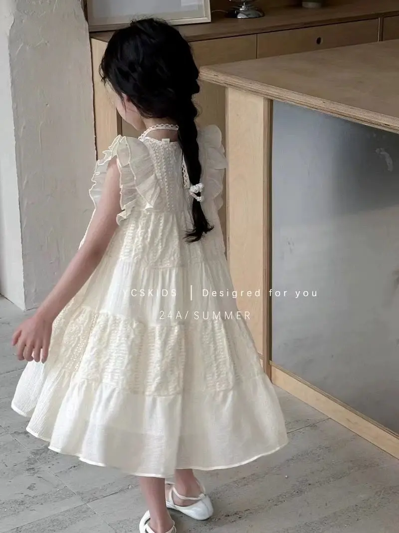 Girls' Summer Western Style Dress 2026 New Children's Sleeveless White Princess Dress