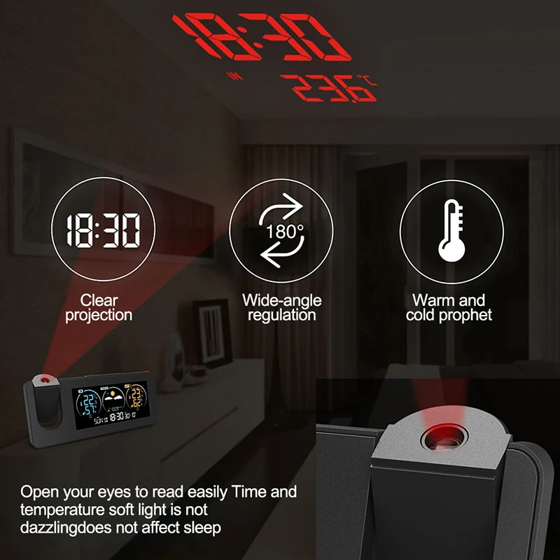 ZX3538 Digital Alarm Clock Weather Station LED Temperature Humidity Weather Forecast Snooze Table Clock With Time Projection