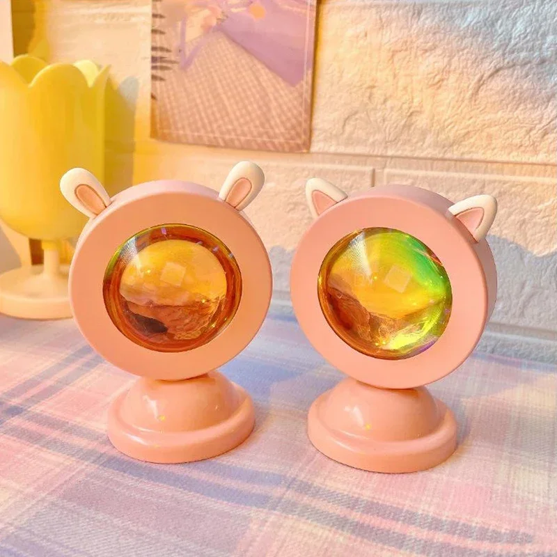 Mini Sunset Lights Kawaii Rainbow Home Bedroom Phography Decoration Night Led Desk USB Ins Atmosphere Projection Lamps