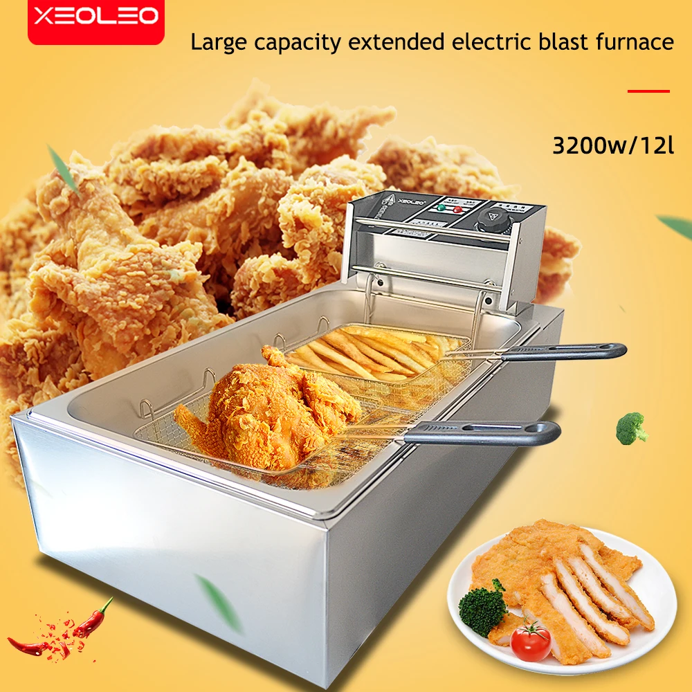 XEOLEO Electric Deep Fryer 12L Commercial Stainless Steel French KFC Fries Double Baskets Kitchen Mechine Food Processor