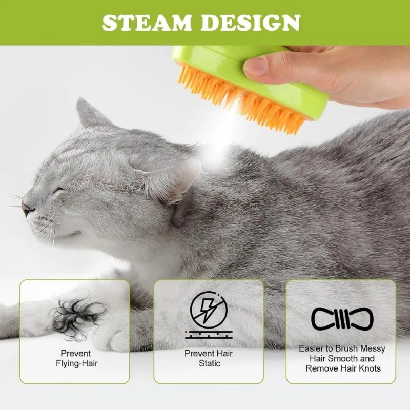 Dampfbürste für Katzen gegen Haarausfall, 3-in-1 Dampf-Wasser-Tierhaarentfernungskamm mit Dampfgerät, Indoor-Katzen-Sprühnebel-Pflegebürste – Detail 1
