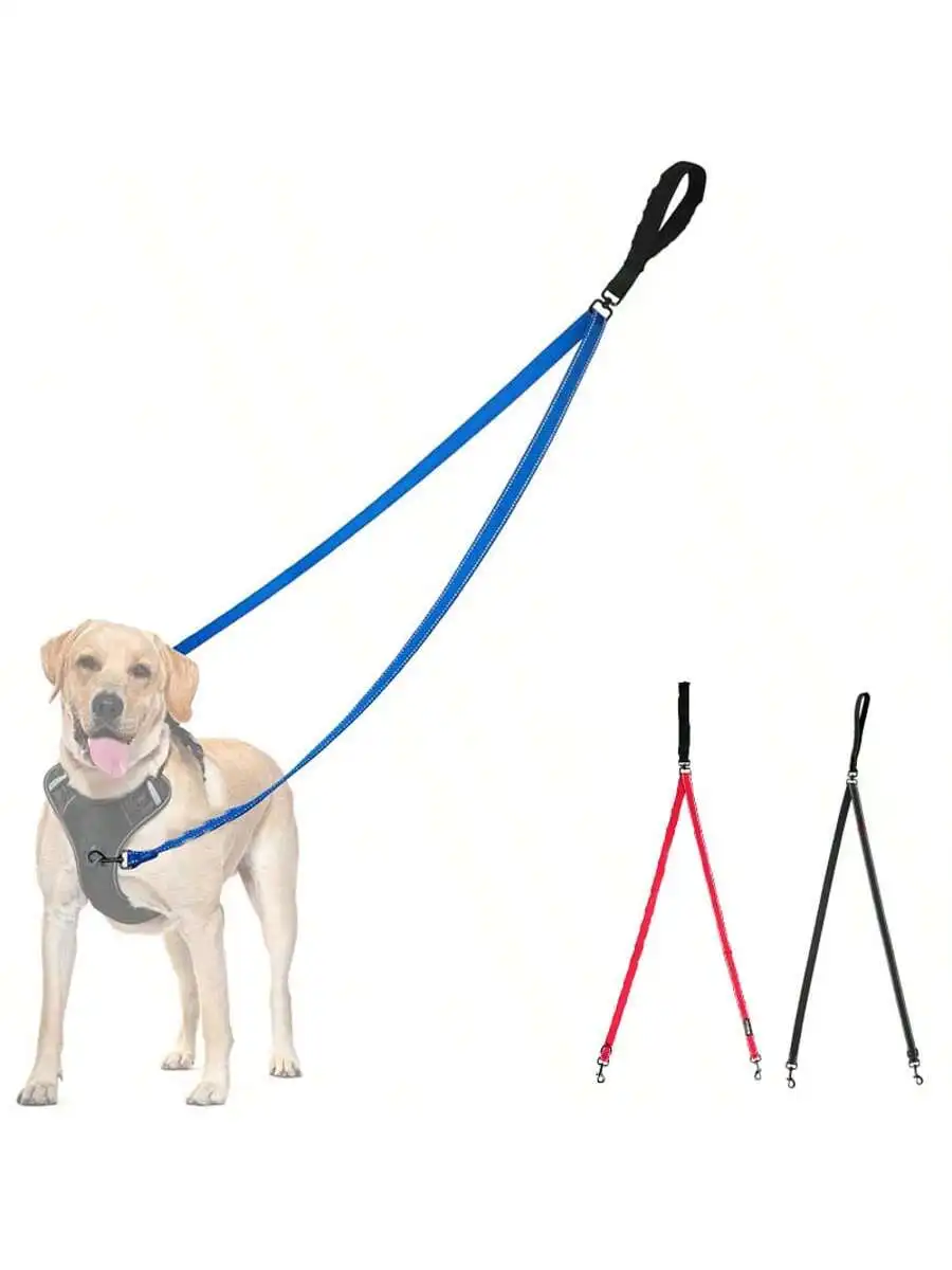 Correa Doble para Perros, Sin Enredos 360 ° Correa giratoria reflectante para dos perros, con longitud ajustable y divisor de correa, cómoda.