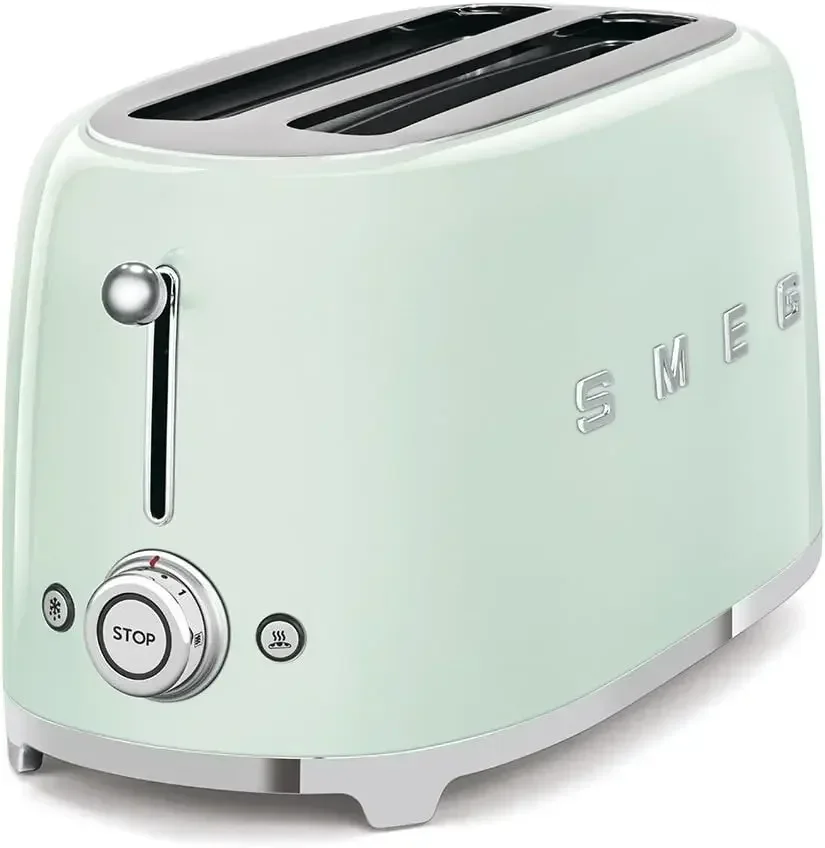 

Smeg 50's Style Retro Aesthetic 4 Slice Toaster 6 Presets with 4 Extra Wide Slots Pastel Green