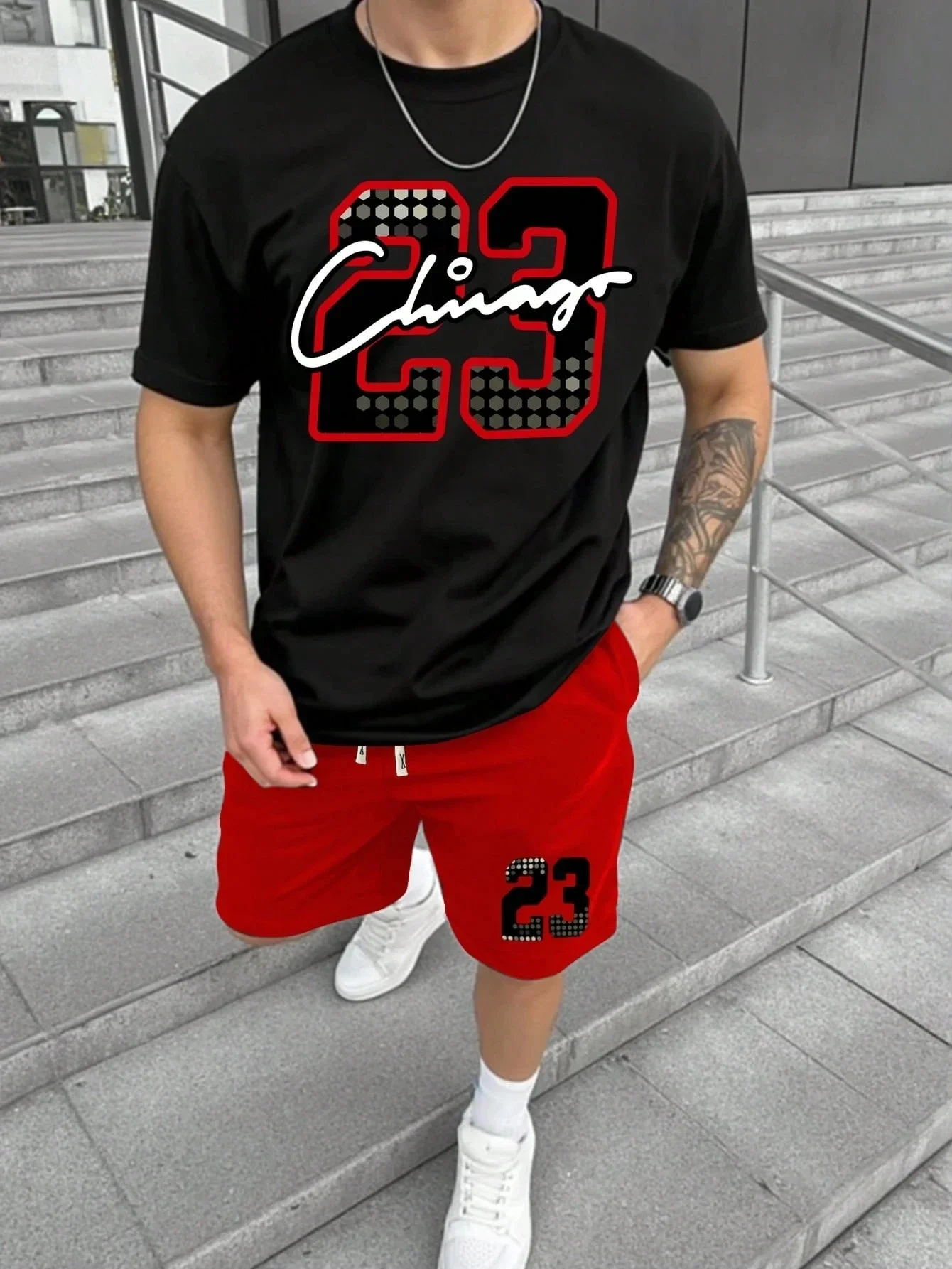 

Men's Sports Set Letter Printed Round Neck Tracksuit 2-piece Set Two-piece Set Streetwear Men Clothing Summer T-shirt And Shorts