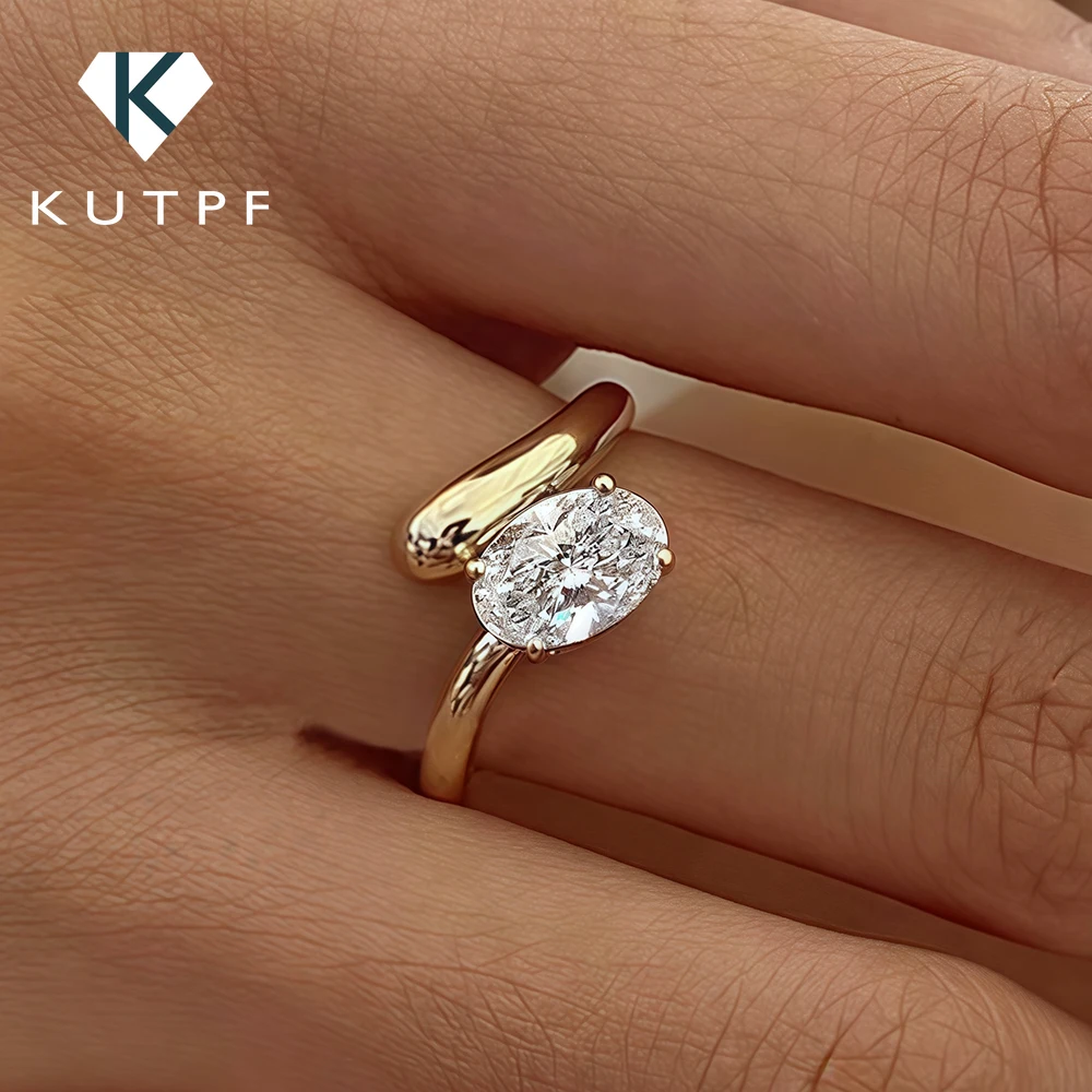 1.5CT Oval Cut Moissanite Diamond Open Rings for Women 925 Sterling Silver Plate 18k Gold Engagement Ring Wedding Band Resizable