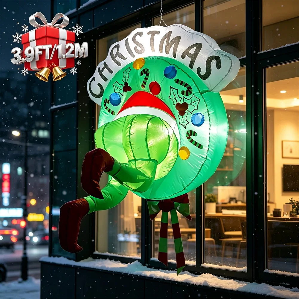 3.9 FT Christmas Inflatable Model Window Crasher Elf Blow Up Window Decoration Built-in LED Lights for Outdoor Holiday Party