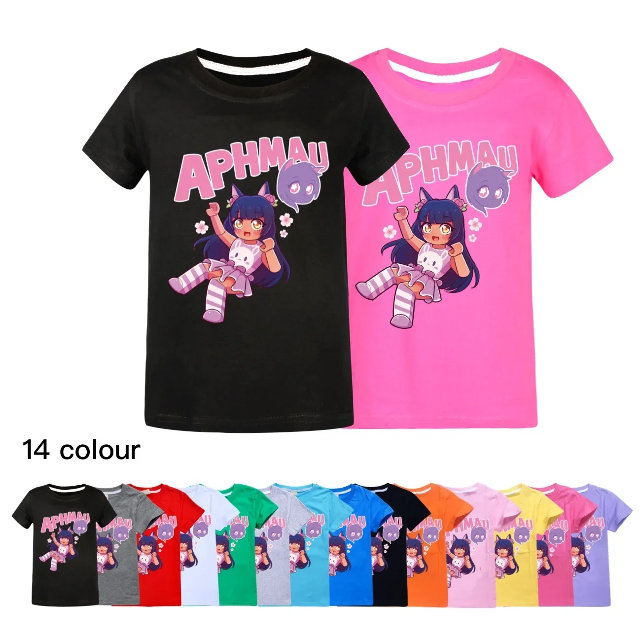 

Camiseta APHMAU CAT T Shirt Kids 2024 Summer T-shirt Baby Girls 100%Cotton Casual Short Sleeved Tops Teen Boys Fashiong Clothing