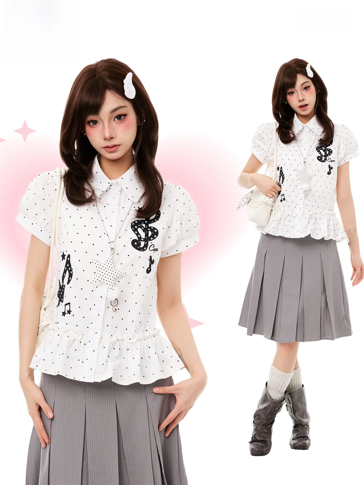 

PBB Cultural Short Sleeve Checkered Shirt Women's Anti-Aging Light Y2K Shoulder Short Top Casual Loose Fit Cotton No Ironing