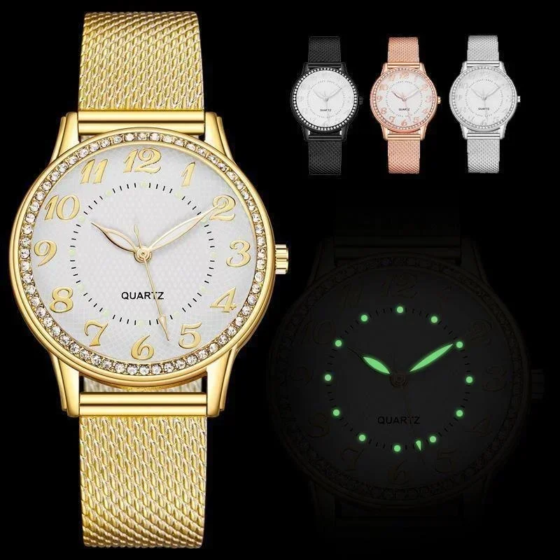 

Fashion Luminous Ladies Wristwatches Women Watches Luxury Stainless Steel Silver Mesh Strap Female Quartz Watch Reloj Mujer