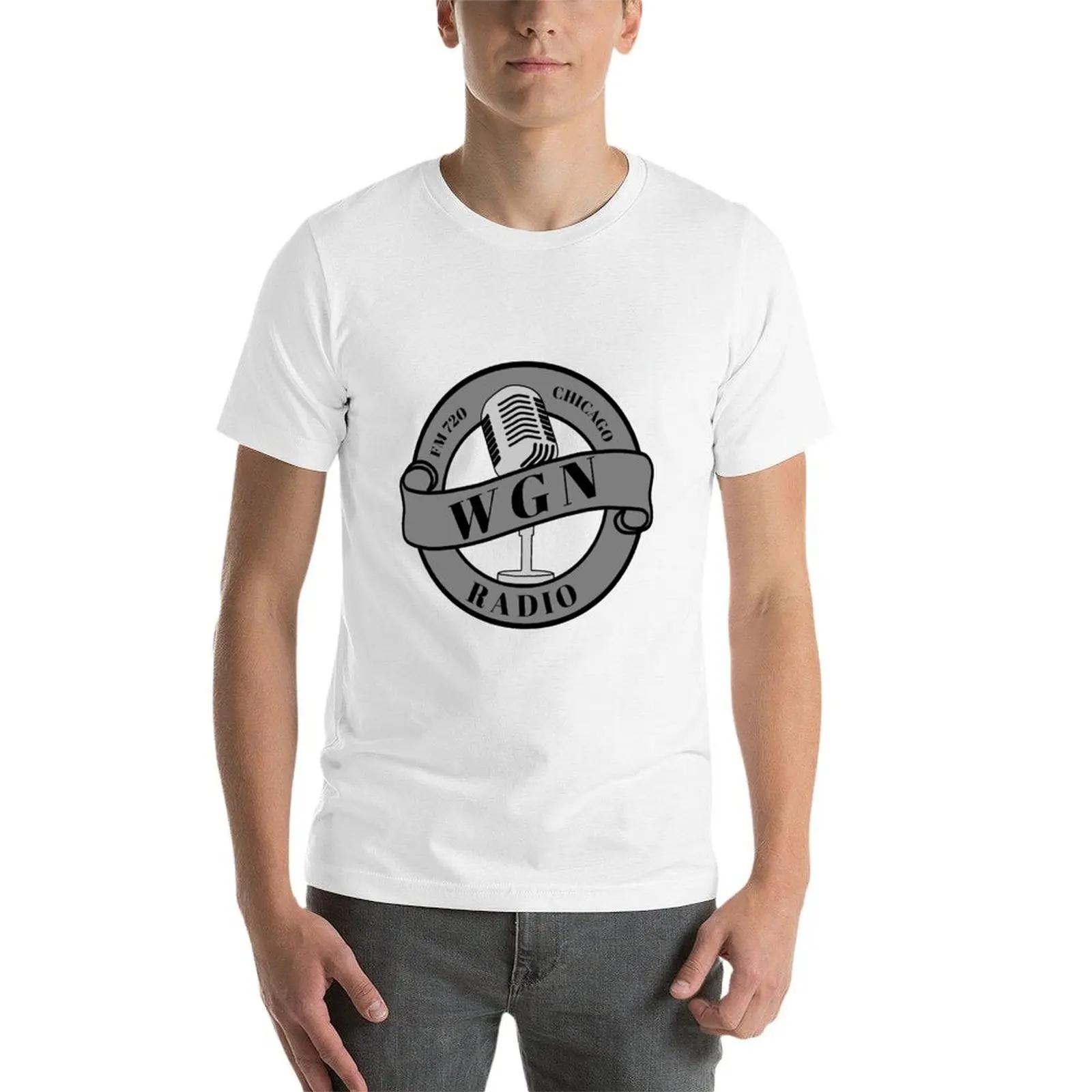 Wgn fm studio 720 تي شيرت أسود قطن تي شيرت عادي للرجل حزمة مضحك تي شيرت رجل تي شيرت #3