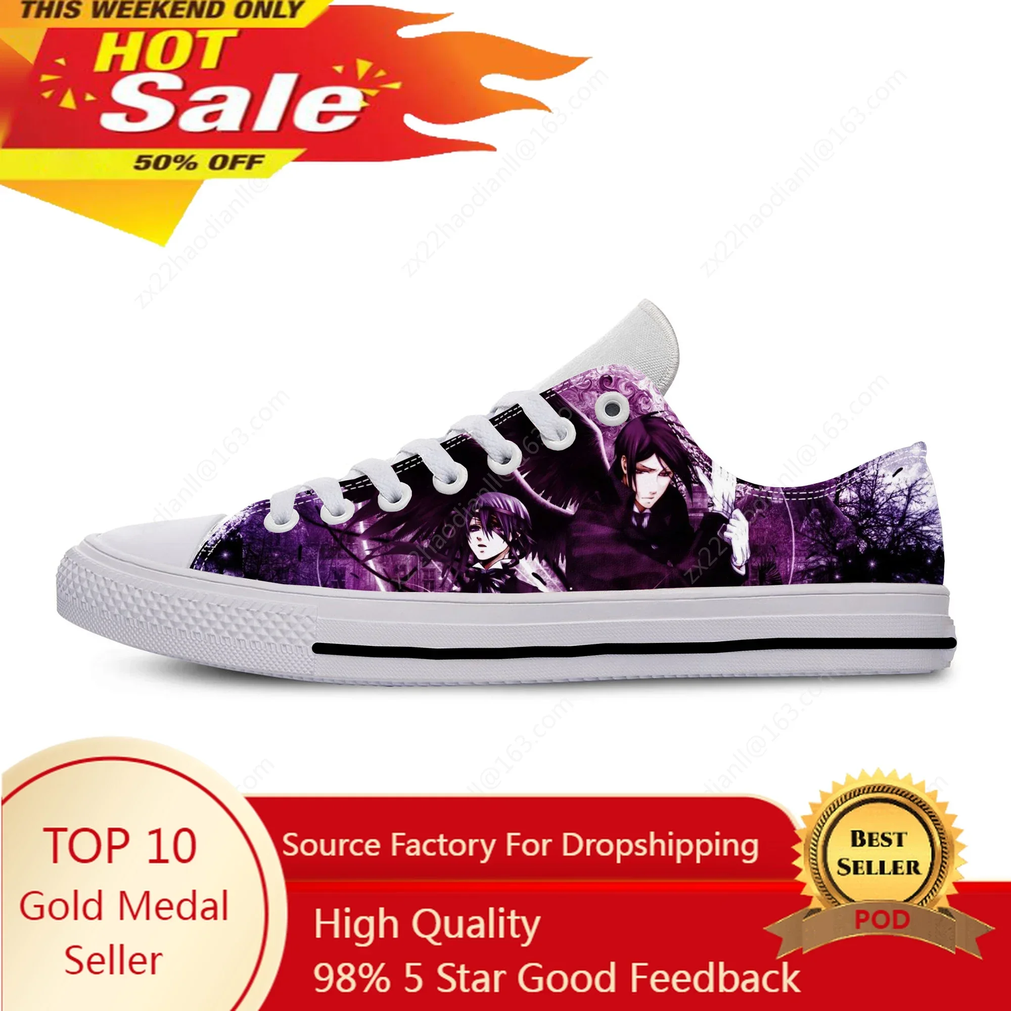 Japanese Manga Anime Black Butler Sebastian Ciel Casual Cloth Shoes Low Top Lightweight Breathable 3D Print Men Women Sneakers
