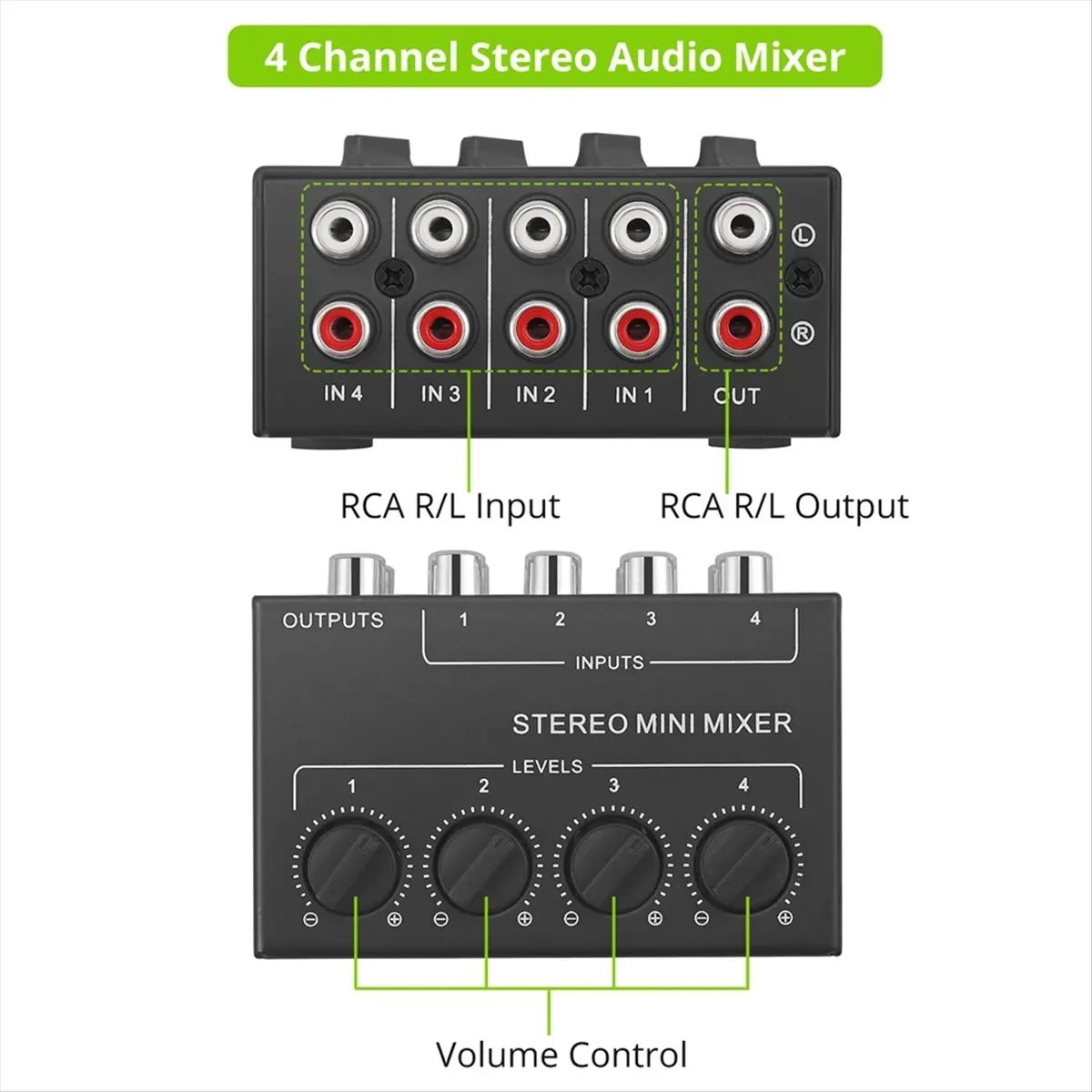 SWXF Mini 4 Channel Passive Mixer Compact Musical Instrument CD Player Computer Stereo Hub Mixer