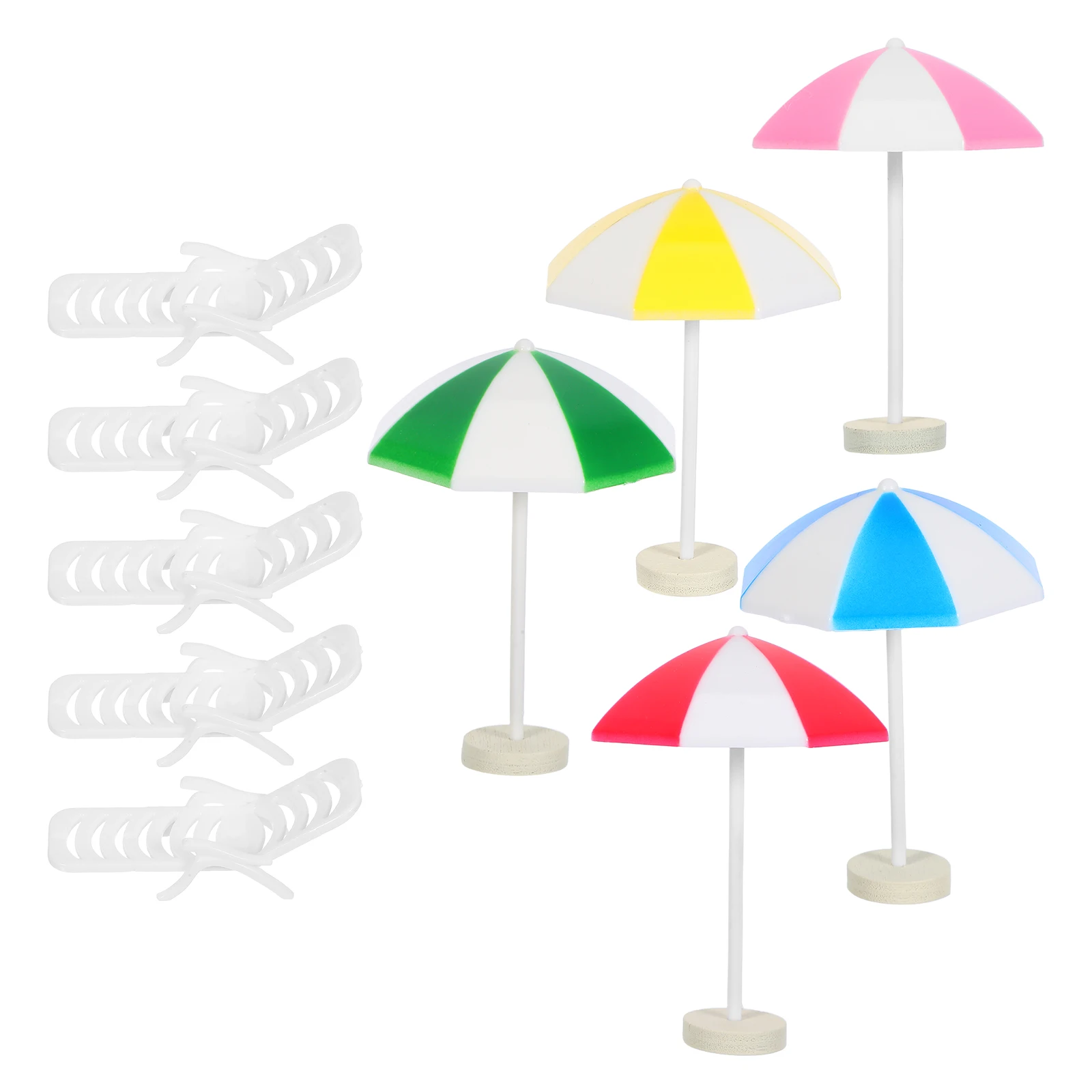 5er-Set Mini-Strandschirme, 5 Sets, Miniaturen, Basteln, Puppenhaus, Meer, kleiner Sonnenschirm, Gartenfotografie-Requisiten, Spielzeug, Möbel
