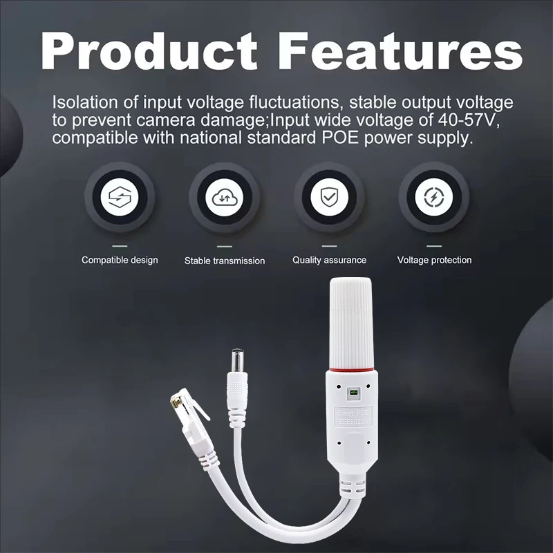 مقاوم للماء POE الفاصل IP67 48 فولت إلى 12 فولت IEEE 802.3af/at محول لنظام أمان كاميرا IP خارجية CCTV