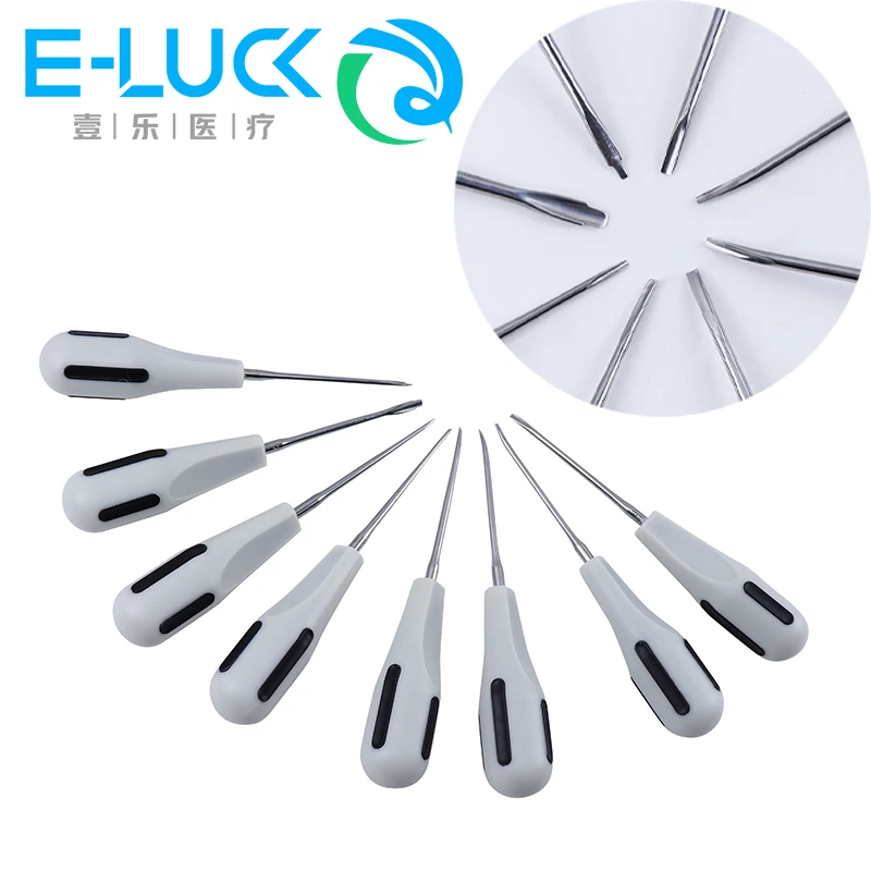 8pcs Dental Elevator Set Luxating Lift Elevators Clareador Curved Root Dentist Surgical Tools Plastic Handle