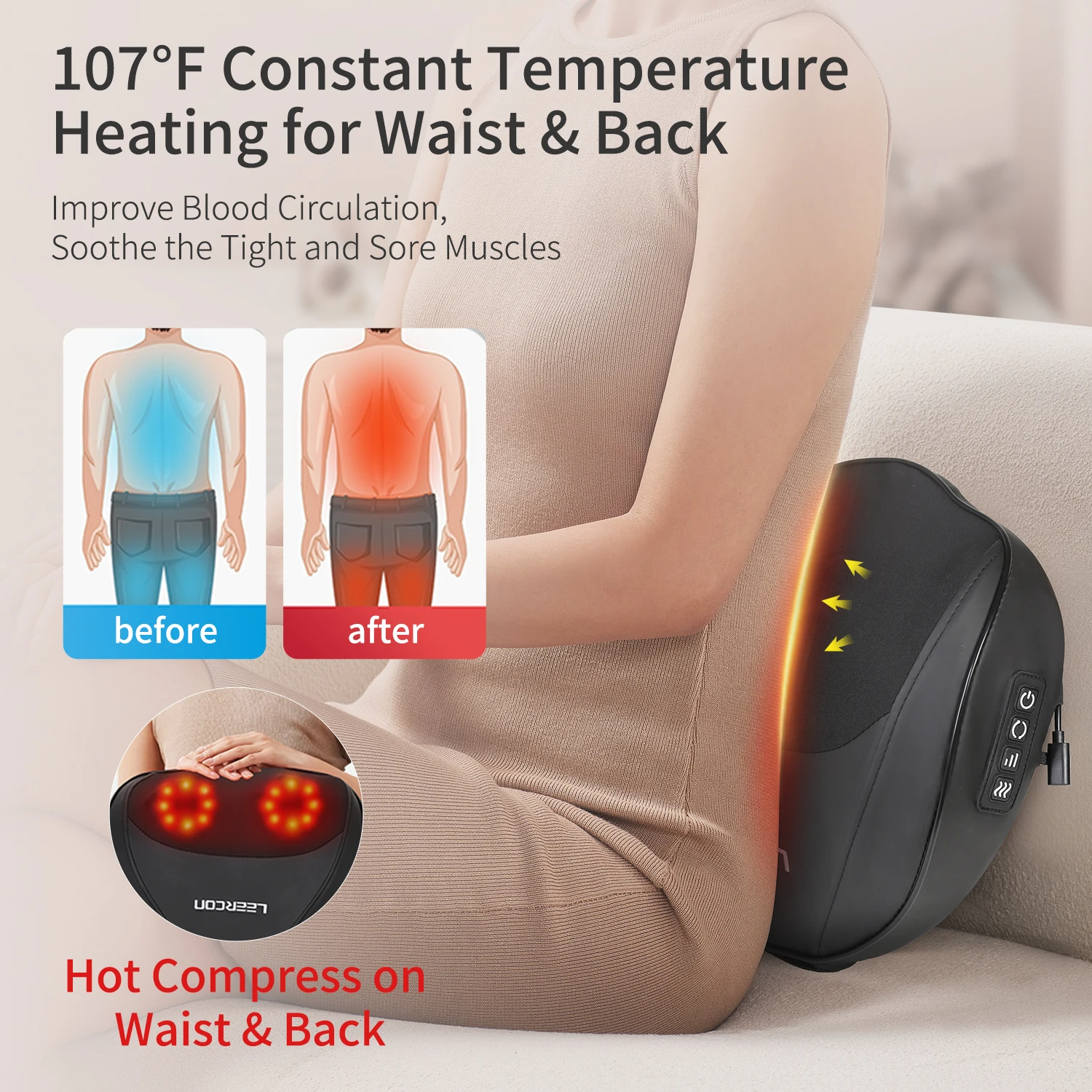 Leercon Sping from USA Back Pain Relief Battery Powered Travel Acupressure Head Shoulder Back Neck Mass-age ow