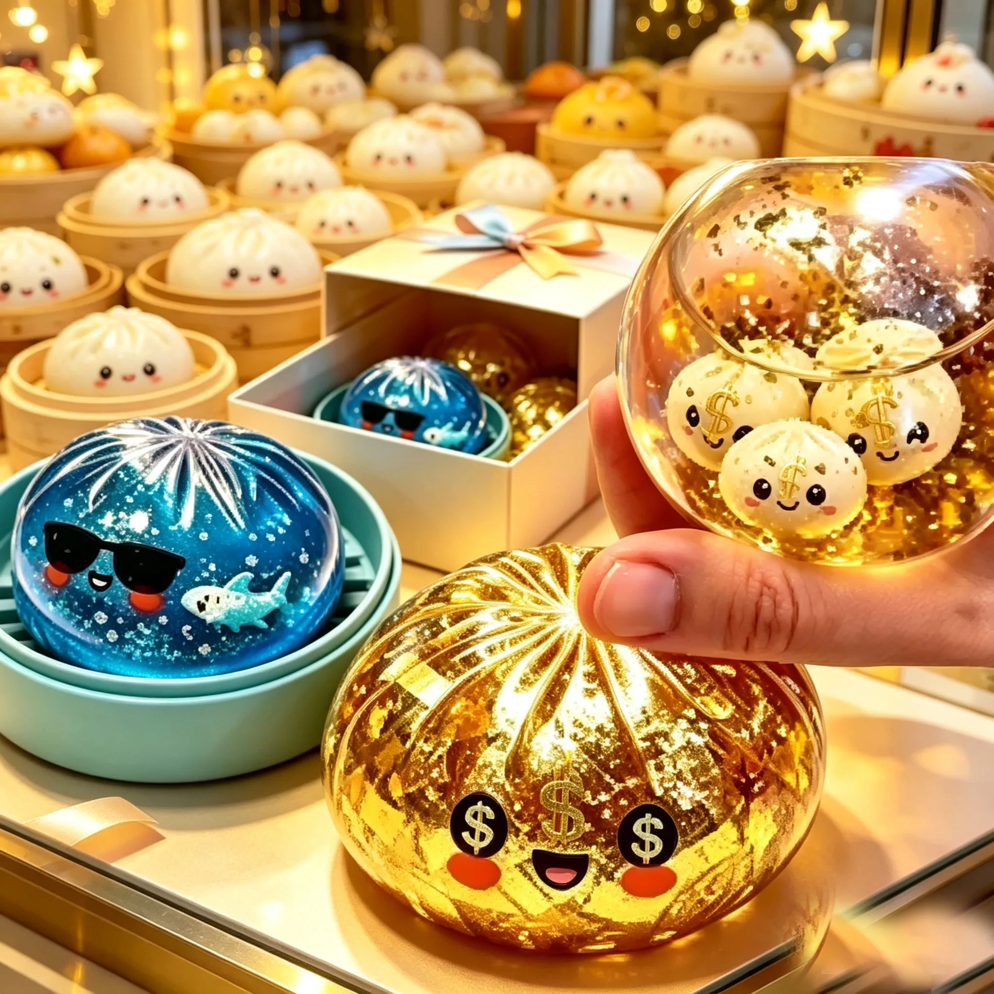 Jouet Squishy Mini Buns Fidget en forme de Requin Pailleté, Doux, à Récupération Lente, avec Vapeur, à Presser