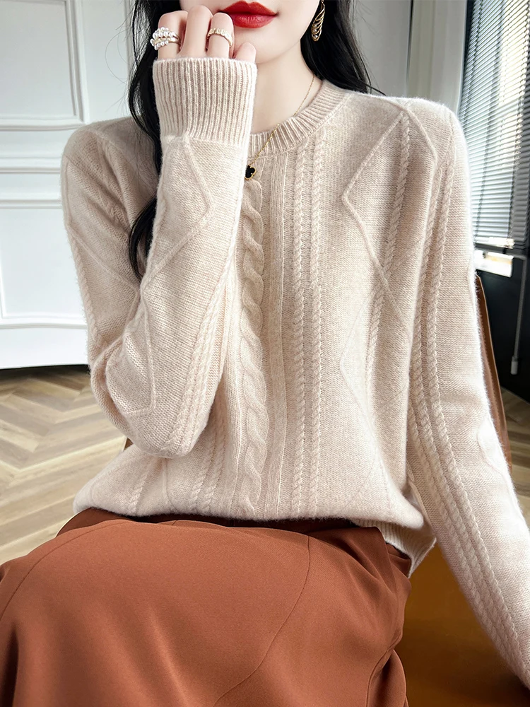 Women Twist Flower Pullover Autumn Winter  Cashmere Sweater 100% Merino Wool Knitwear Female O- Neck Grace Soft Clothes New Top