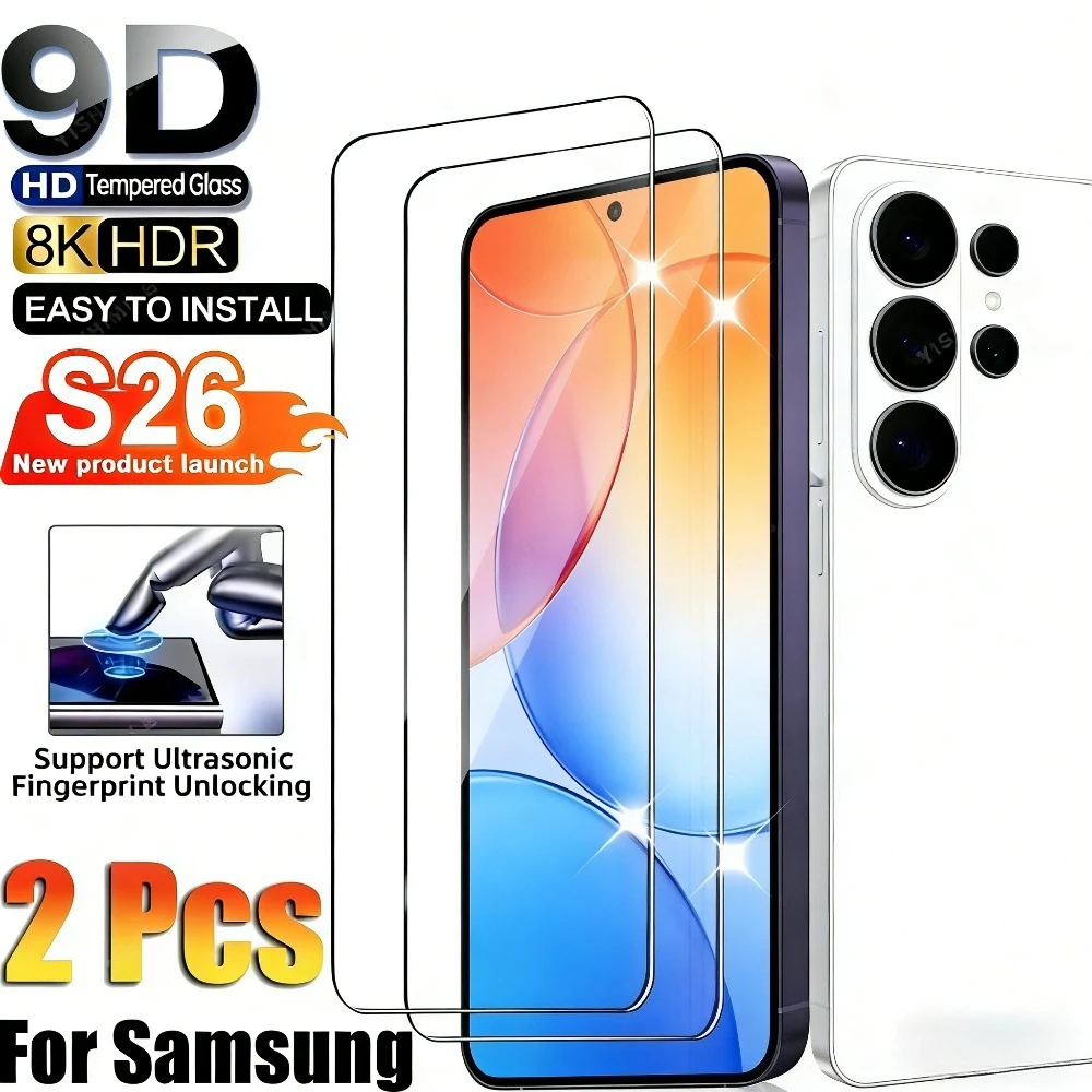 2Pcs Ultra Clear Tempered Glass for Samsung Galaxy S26 S25 S24 Ultra S23 S22 S21 Plus S26 S25 Edge Anti-Scratch Screen Protector