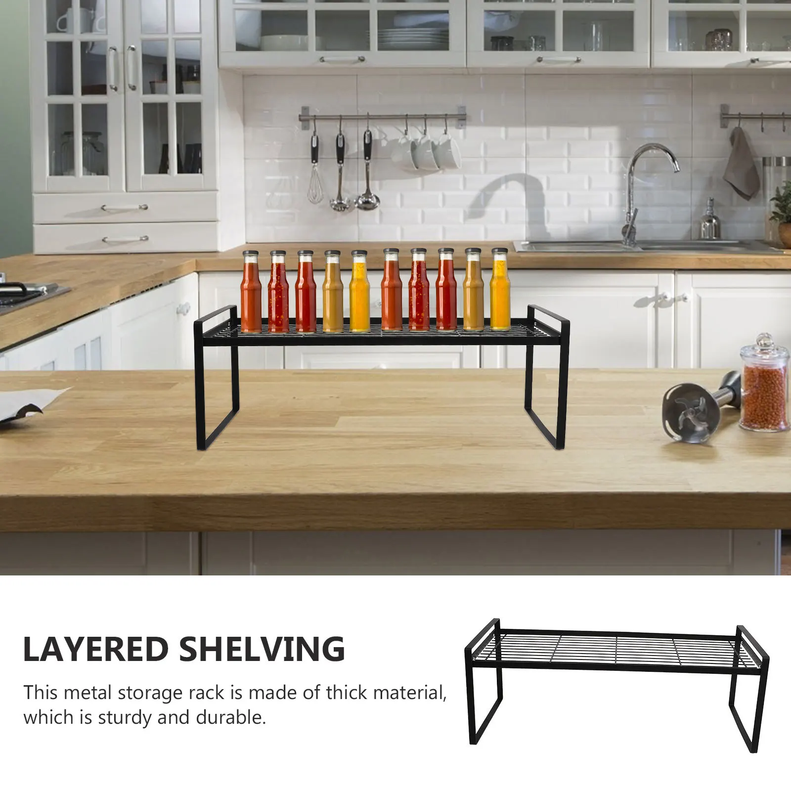 

1Pcs Seasoning Storage Rack Thickened Multilayer Kitchen Shelf with Double Guardrails for Dishes and Condiments Drain Drying