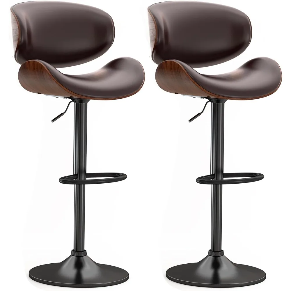 Swivel Bar Stools, Modern PU Leather Adjustable Counter Stool, Barstool with Back and Footrest for Home Kitchen Island